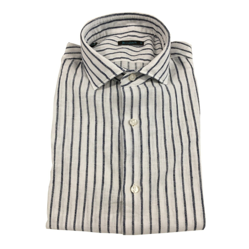 BROUBACK camicia bianca righe blu NISIDA 38 Q03 63 lino cotone MADE IN ITALY