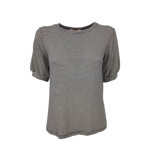 LA FEE MARABOUTEE crewneck t-shirt ecru / blue lurex lines FB7483 MADE IN ITALY