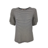 LA FEE MARABOUTEE crewneck t-shirt ecru / blue lurex lines FB7483 MADE IN ITALY