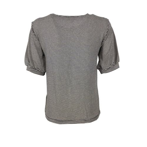 LA FEE MARABOUTEE crewneck t-shirt ecru / blue lurex lines FB7483 MADE IN ITALY