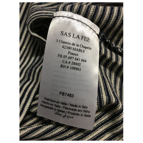 LA FEE MARABOUTEE crewneck t-shirt ecru / blue lurex lines FB7483 MADE IN ITALY