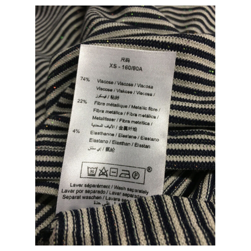 LA FEE MARABOUTEE crewneck t-shirt ecru / blue lurex lines FB7483 MADE IN ITALY