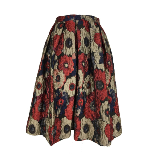 SOHO-T woman skirt with blue / red / mud flowers + lurex WG39 ZITA WP100 MADE IN ITALY