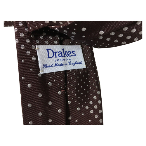 DRAKE'S LONDON brown tie lined with patchwork polka dots cm 147x7 MADE IN ENGLAND