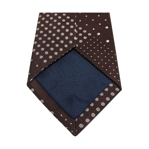 DRAKE'S LONDON brown tie lined with patchwork polka dots cm 147x7 MADE IN ENGLAND