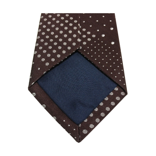 DRAKE’S LONDON cravatta marrone foderata patchwork pois cm 147x7 MADE IN ENGLAND