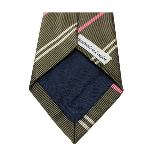 DRAKE'S LONDON man tie lined green / pink / ecru stripes cm 147x7 100% silk MADE IN ENGLAND