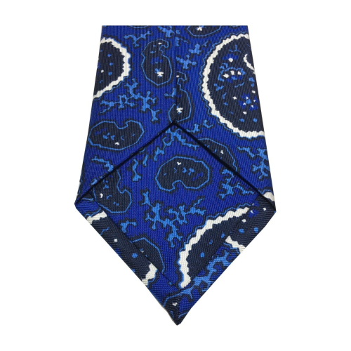 DRAKE’S LONDON cravatta uomo foderata fantasia cashmere azzurro cm 147x8 100% seta MADE IN ENGLAND