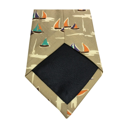 DRAKE'S LONDON men's tie lined with beige boat pattern 147x8 cm 100% silk MADE IN ENGLAND