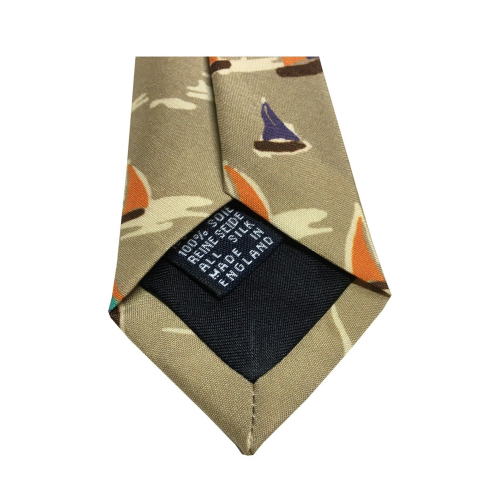 DRAKE'S LONDON men's tie lined with beige boat pattern 147x8 cm 100% silk MADE IN ENGLAND