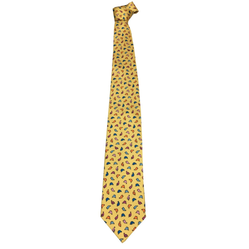 DRAKE'S LONDON men's tie lined with yellow fish pattern 147x8 cm 100% silk MADE IN ENGLAND