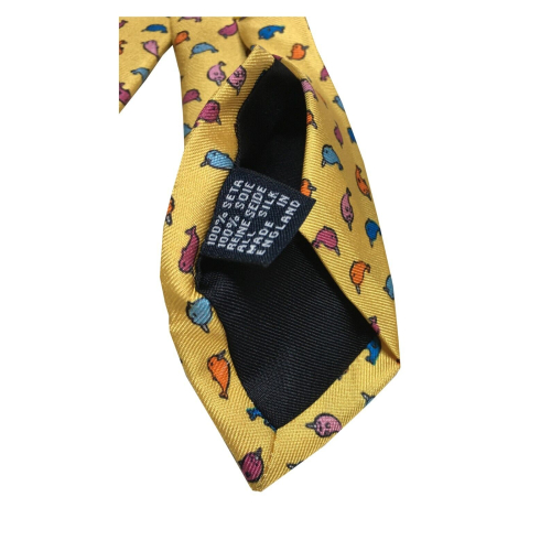 DRAKE'S LONDON men's tie lined with yellow fish pattern 147x8 cm 100% silk MADE IN ENGLAND