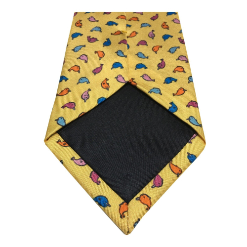 DRAKE'S LONDON men's tie lined with yellow fish pattern 147x8 cm 100% silk MADE IN ENGLAND