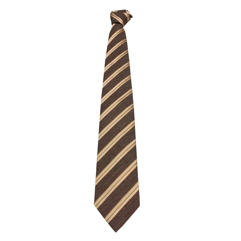 DRAKE'S LONDON men's tie lined with brown / beige / leather stripes cm 147x8 100% silk MADE IN ENGLAND