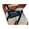 DRAKE'S LONDON men's tie lined ecru / leather / black stripes cm 147x8 100% silk MADE IN ENGLAND