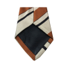 DRAKE'S LONDON men's tie lined ecru / leather / black stripes cm 147x8 100% silk MADE IN ENGLAND