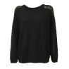 DES PETITS HAUTS woman black crewneck long sleeve shirt with inlay on the sleeve