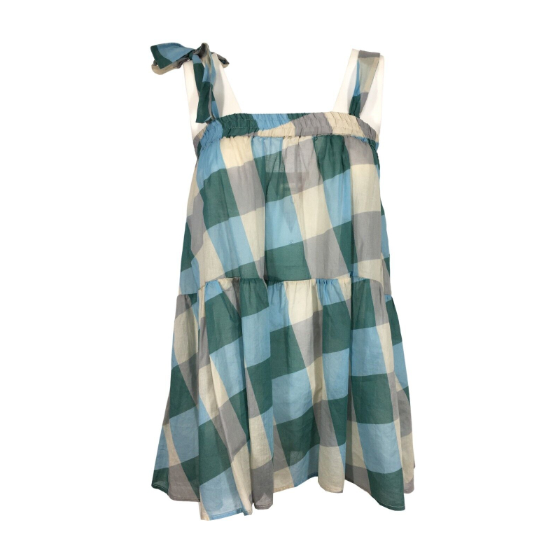 SEMICOUTURE woman top with blue / green square pattern Y1SS31 100% cotton MADE IN ITALY