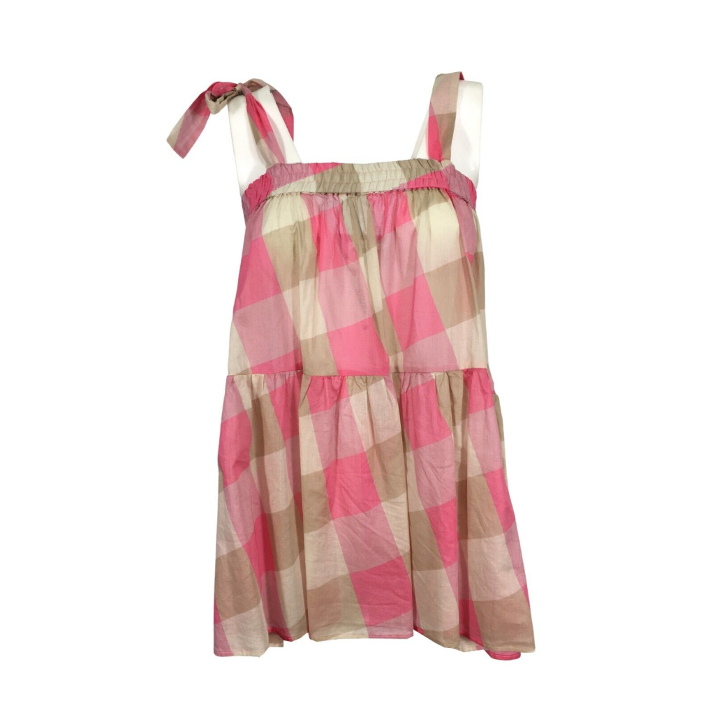 SEMICOUTURE woman top with pink / beige square pattern Y1SS31 100% cotton MADE IN ITALY