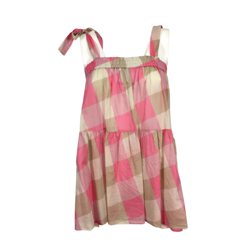 SEMICOUTURE woman top with pink / beige square pattern Y1SS31 100% cotton MADE IN ITALY