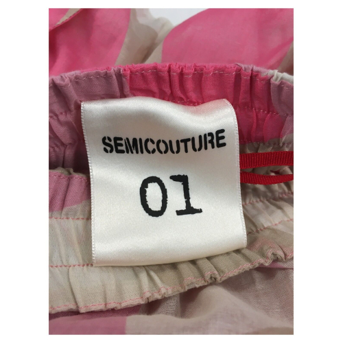 SEMICOUTURE woman top with pink / beige square pattern Y1SS31 100% cotton MADE IN ITALY