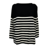 LIVIANA CONTI woman over black sweater with white stripes F2WC25 50% recycled cashmere 50% polyamide MADE IN ITALY