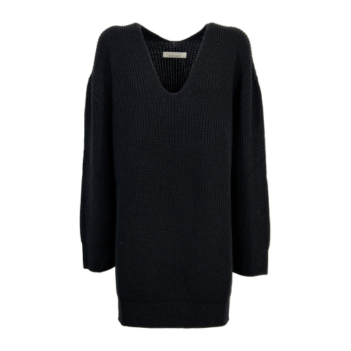 LIVIANA CONTI women's over sweater English rib black L2WD07 100% virgin wool MADE IN ITALY
