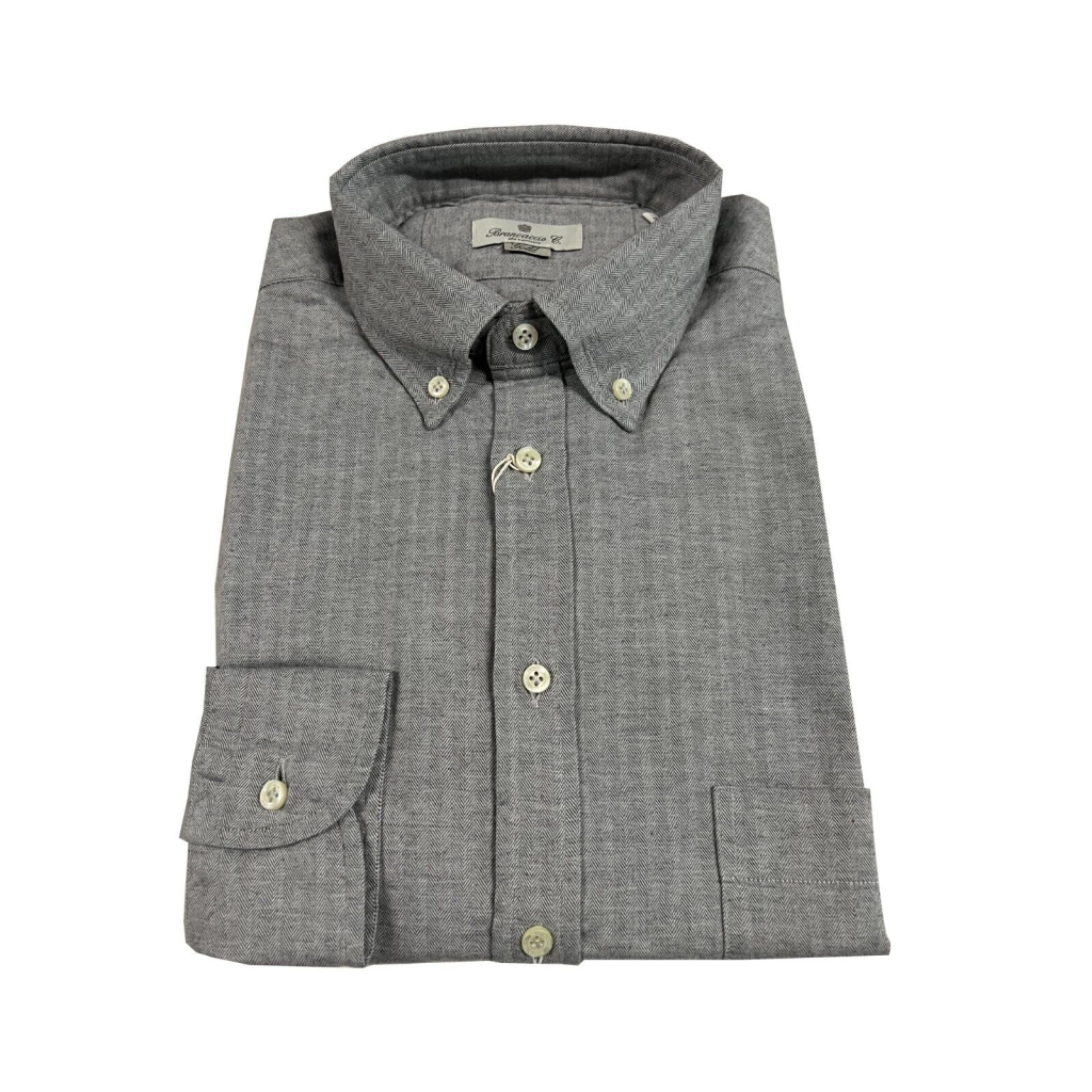 BRANCACCIO gray button-down flannel man shirt NICOLA GOLD B1530 100% cotton
