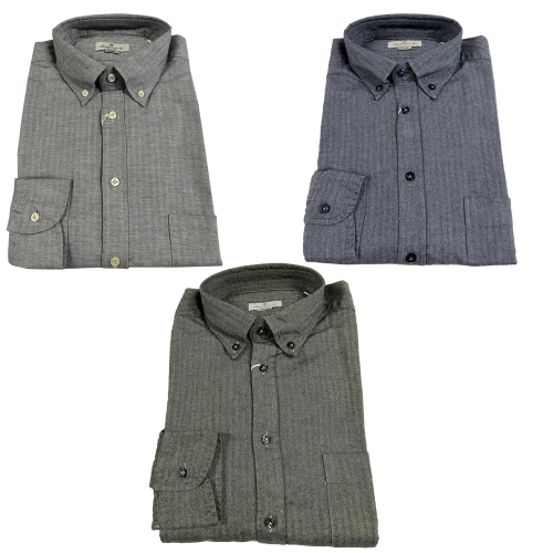 BRANCACCIO man flannel button-down denim shirt NICOLA GOLD B1530 100% cotton