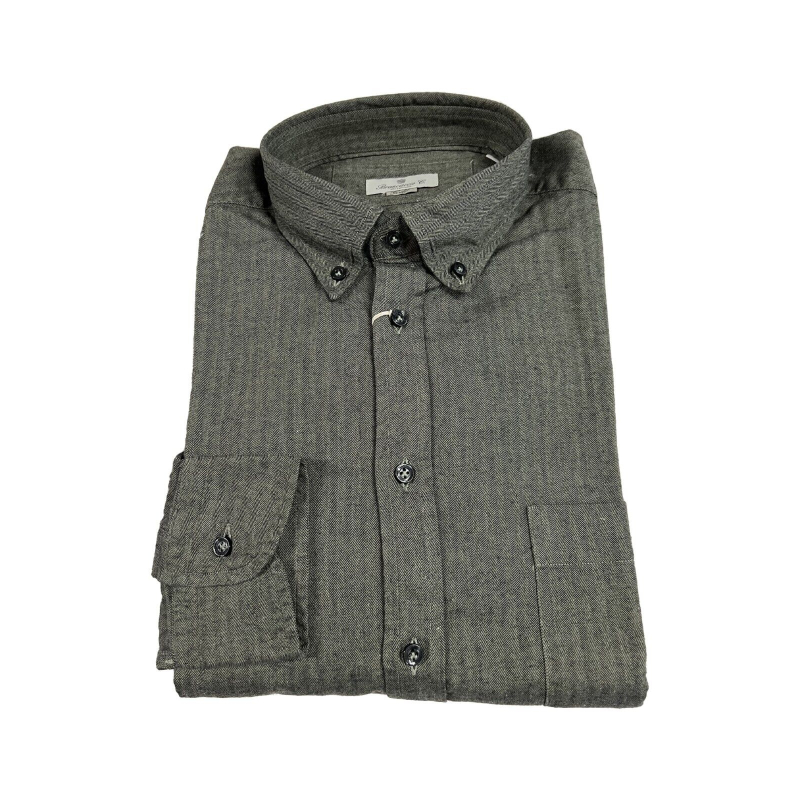 BRANCACCIO camicia uomo flanella button-down verde NICOLA GOLD B1530 100% cotone