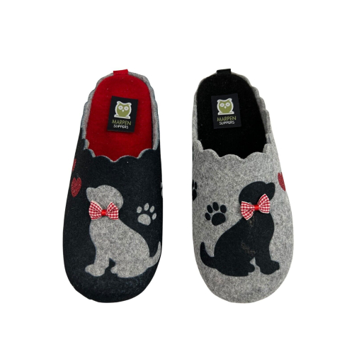 MARPEN SLIPPERS slipper woman gray / black applications and print DOGS 22ITIN23 antibacterial felt MADE IN SPAIN