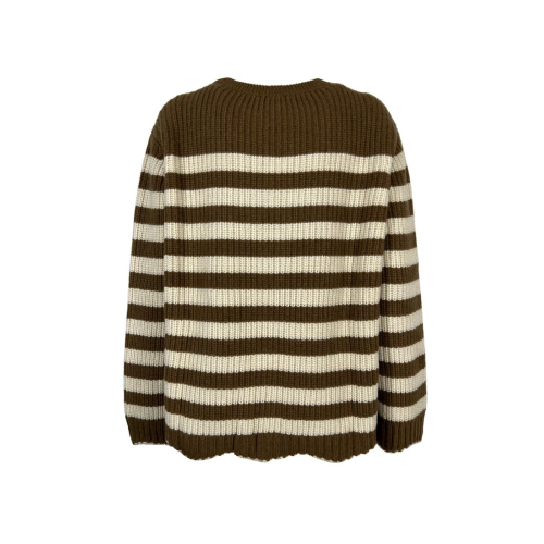 SEMICOUTURE maglia donna punto pannocchia righe ecru/cuoio over Y2WB24 PEGGY MADE IN ITALY