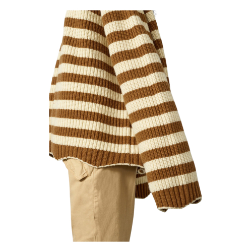 SEMICOUTURE maglia donna punto pannocchia righe ecru/cuoio over Y2WB24 PEGGY MADE IN ITALY