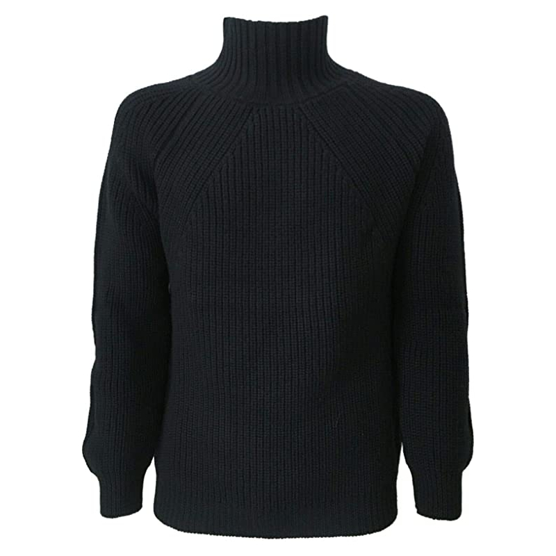 ALPHA STUDIO Maglia Uomo Blu Collo Alto Pesante Coste Inglesi MOD AU-1138H 100% Lana