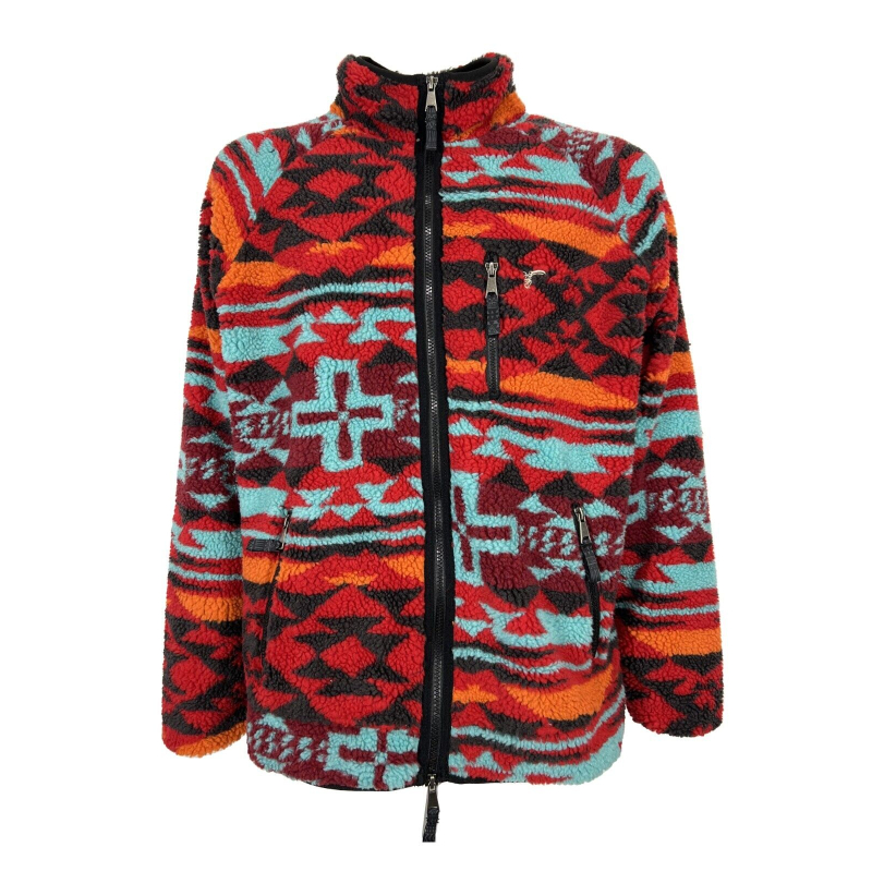 TOOCO red / orange / turquoise patterned fleece jacket TOCO428 SHERPA DAKOTA 100% polyester