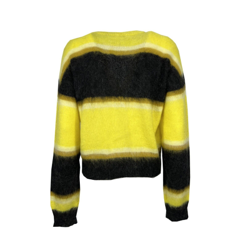 SEMICOUTURE cardigan donna crop mohair rigato giallo/antracite S2WF40 ODETTE MADE IN ITALY