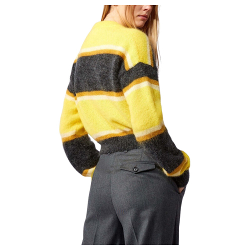 SEMICOUTURE yellow / anthracite striped mohair crop cardigan woman S2WF40 ODETTE MADE IN ITALY