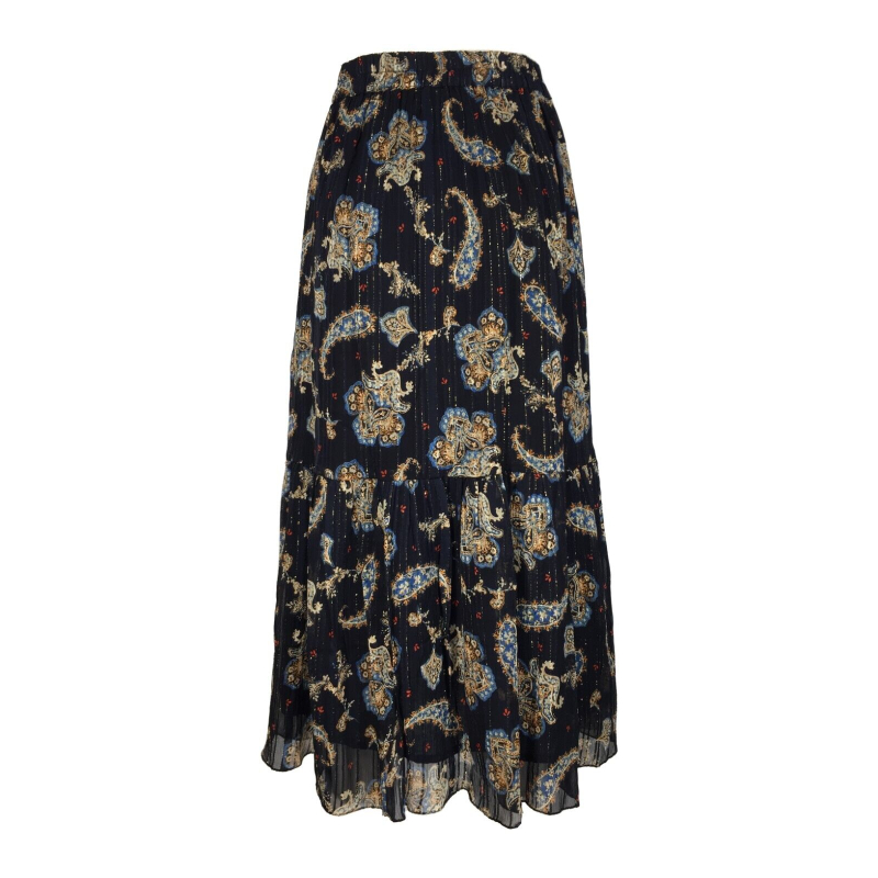 MAISON HOTEL blue woman skirt with cashmere and gold lurex pattern art JEANNE 100% viscose MADE IN INDIA