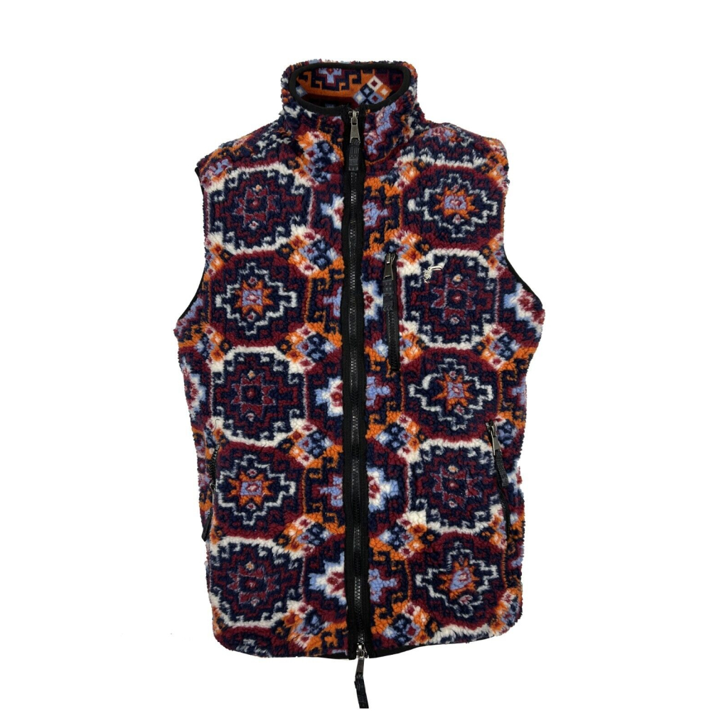 TOOCO gilet uomo pile fantasia bordeaux/arancio/blu TOCO 436 VEST SHERPA MONGOLIA 100% poliestere