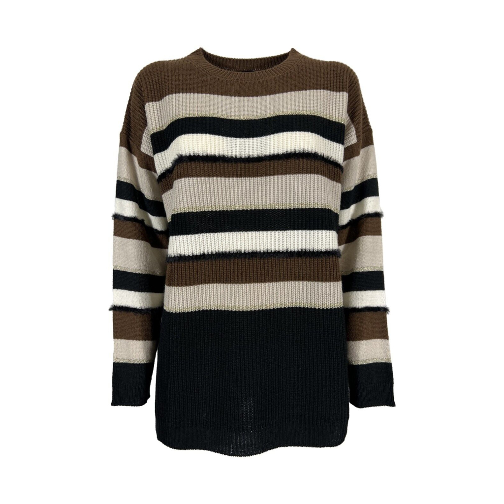 PERSONA by Marina Rinaldi maglia donna righe nero/marrone/beige/panna/oro 23.1364162 ALFIERE MADE IN ITALY