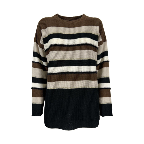 PERSONA by Marina Rinaldi maglia donna righe nero/marrone/beige/panna/oro 23.1364162 ALFIERE MADE IN ITALY