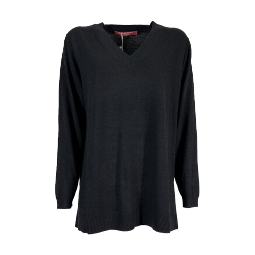 MARINA SPORT by Marina Rinaldi women's black V-neck sweater 23.5363.32 ALOE