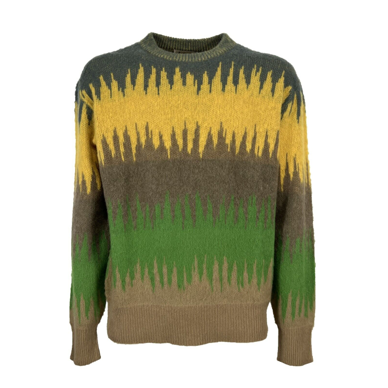 PIACENZA CASHMERE men's crewneck sweater brown / yellow / green 12035 100% wool MADE IN ITALY