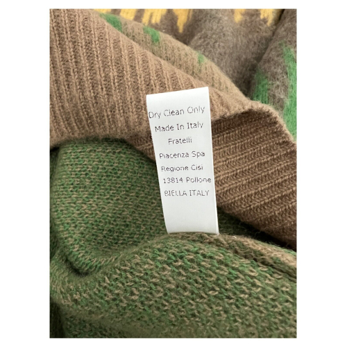 PIACENZA CASHMERE maglia uomo girocollo fantasia marrone/giallo/verde 12035 100% lana MADE IN ITALY