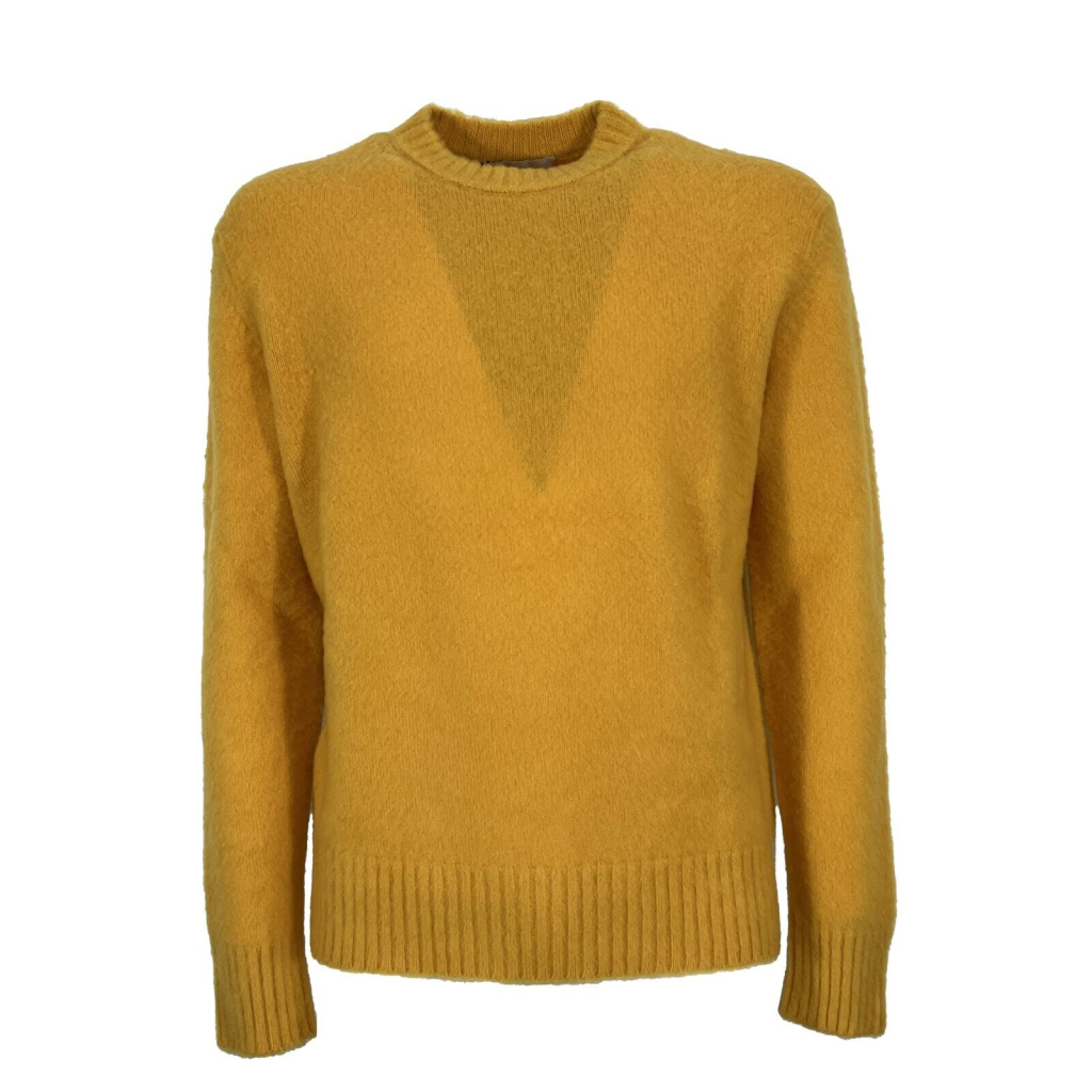 PIACENZA CASHMERE maglia uomo girocollo unito giallo effetto morbido 10475 100% lana MADE IN ITALY