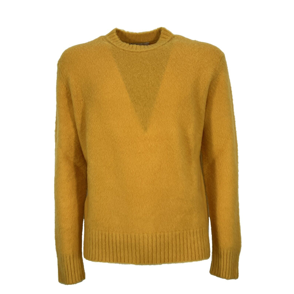 PIACENZA CASHMERE men's crewneck sweater plain yellow soft effect 10475 100% wool MADE IN ITALY