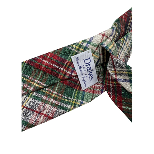 DRAKE’S LONDON cravatta uomo foderata check verde/bianco/rosso 100% seta MADE IN ENGLAND