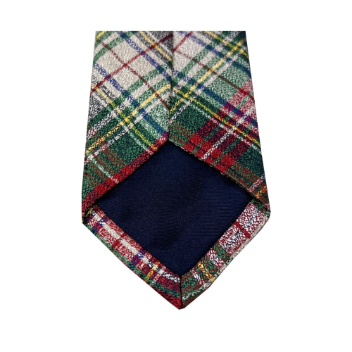 DRAKE'S LONDON men's tie with green / white / red check lining 100% silk MADE IN ENGLAND