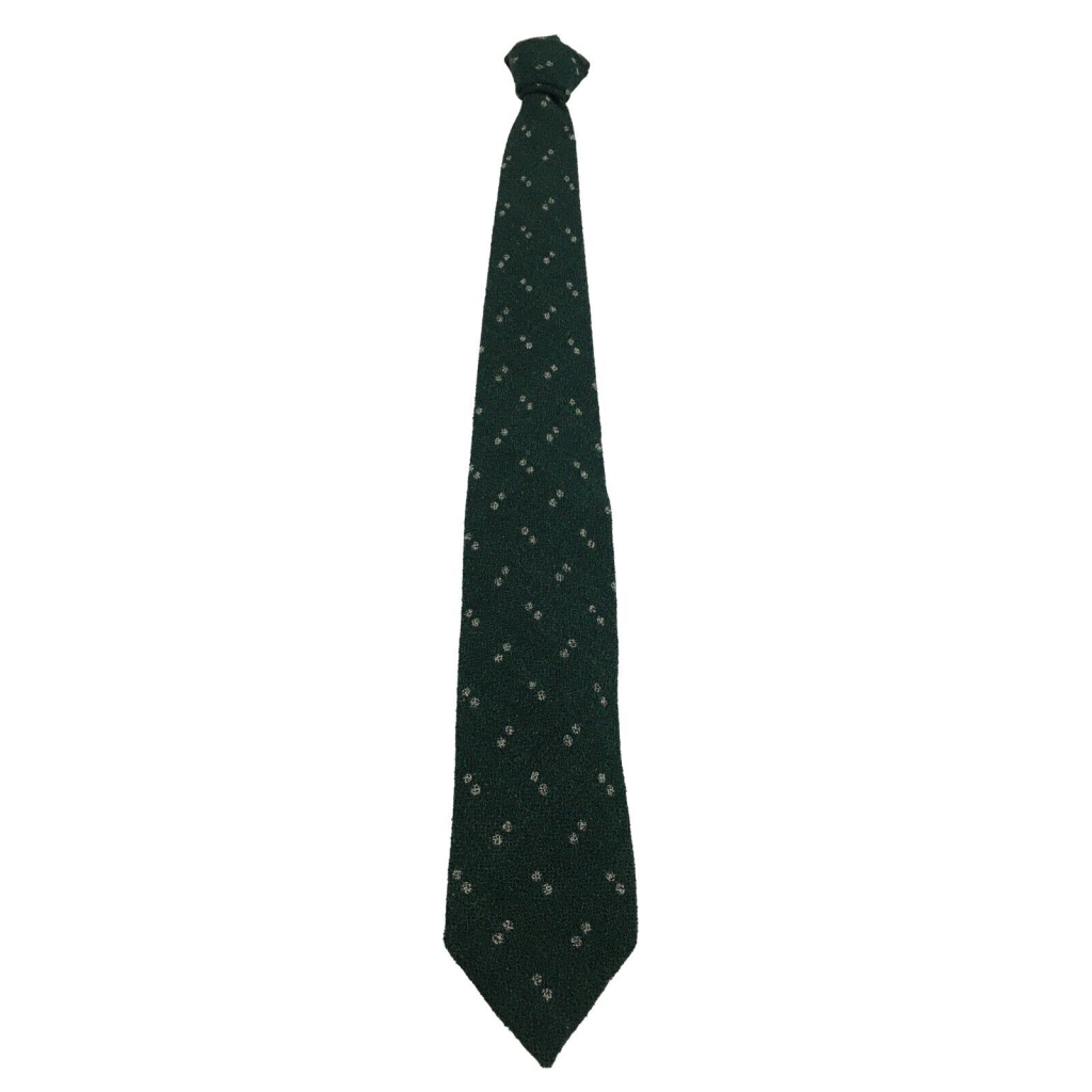 DRAKE'S LONDON dark green/ecru patterned lined men's tie 147x8 cm 100% wool MADE IN ENGLAND