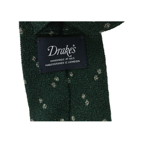 DRAKE’S LONDON cravatta uomo foderata fantasia verde scuro/ecru cm 147x8 100% lana MADE IN ENGLAND